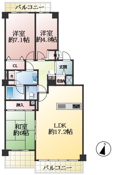 神戸市灘区篠原伯母野山町 中古マンション間取画像