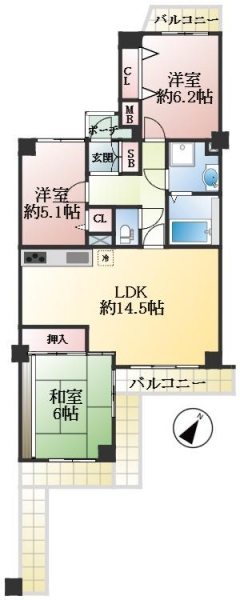 神戸市東灘区本山南町 中古マンション間取画像