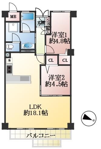 神戸市東灘区岡本 中古マンション間取画像
