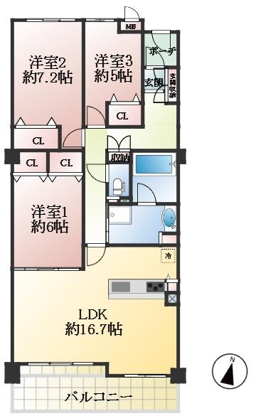 神戸市灘区鶴甲 中古マンション間取画像