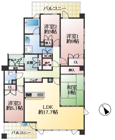 神戸市灘区山田町 中古マンション間取画像