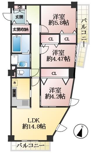 神戸市東灘区御影石町 中古マンション間取画像