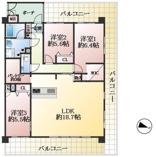 神戸市東灘区御影塚町 中古マンション間取画像